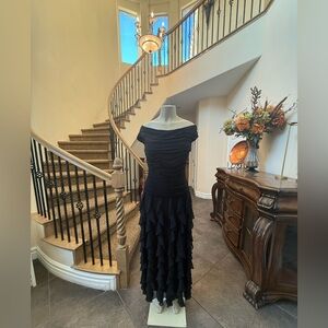 MARINA Black Off Shoulder Ruffle Gown Size 8 Elegant Formal Dress